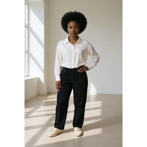 Pari Passu Button Up Long Sleeve Cotton Knit Lightweight Blouse in Ivory‎ SZ 24